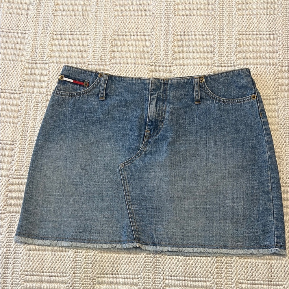 Tommy Hilfiger Blue Denim Mini Skirt with Subtle Raw Hem